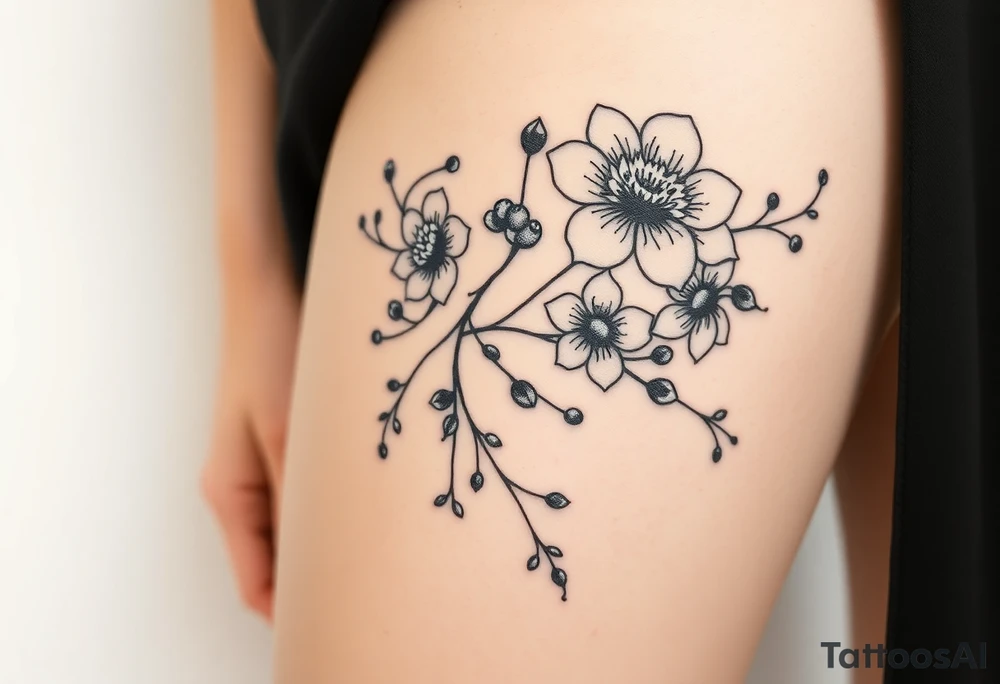 large florals with branches and berries tattoo idea