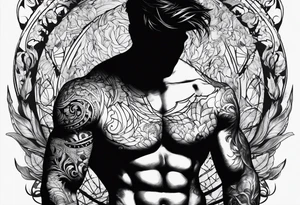 darkness man shadow sittinng messy line tattoo idea