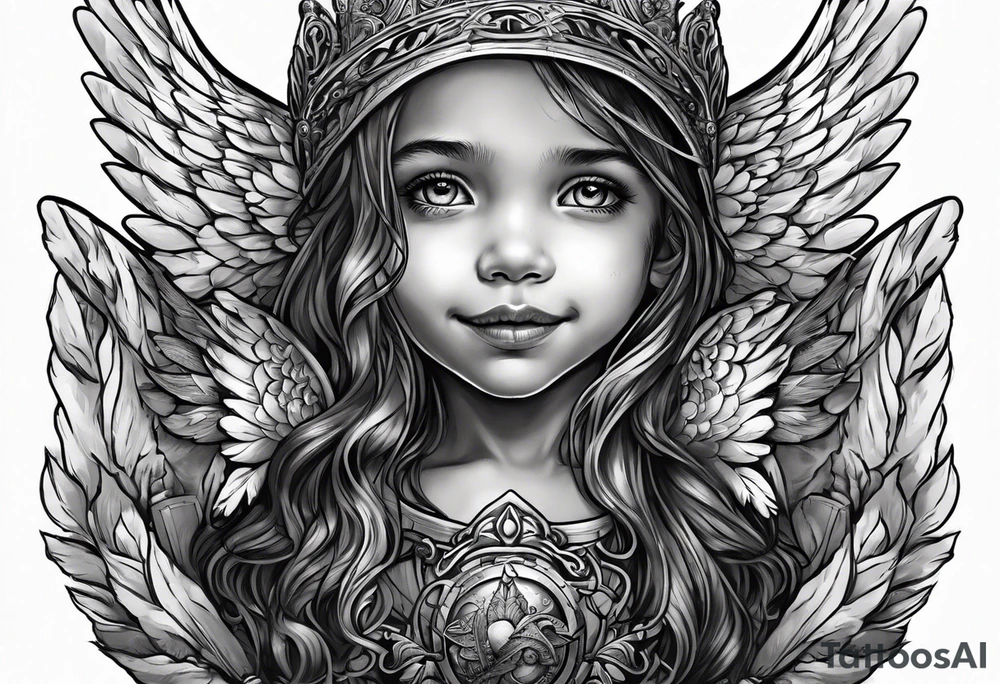 Kid smiling looking up at angel of death tattoo idea