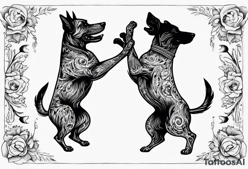 two dogs dancing on their hind legs. tattoo idea