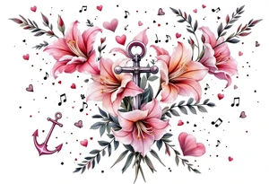 «En del av deg for evig tid!
Pappa 20.12.24» Surrounded by long gladiolus, hearts, notes and an anchor. tattoo idea