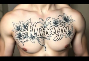 The name Almaya surrounded by Lilies. I want this on rib cage tattoo idea