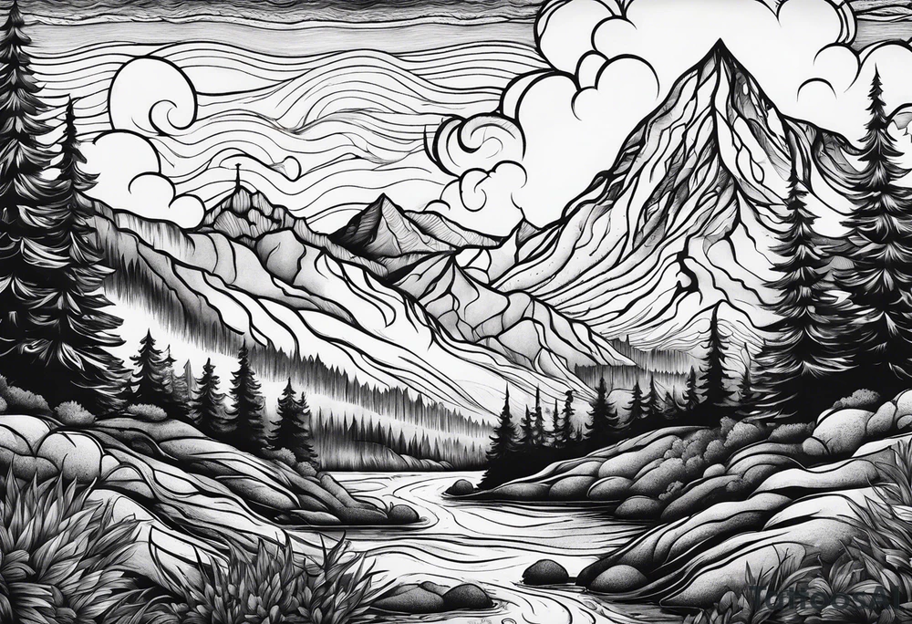 Strong mountain with a little flame tattoo idea