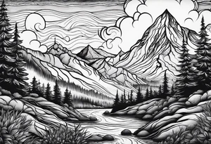Strong mountain with a little flame tattoo idea