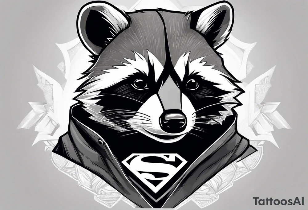 Raccoon wearing a white Superman logo on a black hoodie tattoo idea