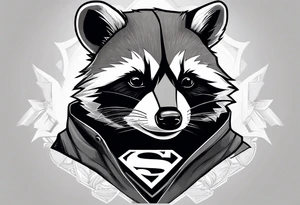 Raccoon wearing a white Superman logo on a black hoodie tattoo idea