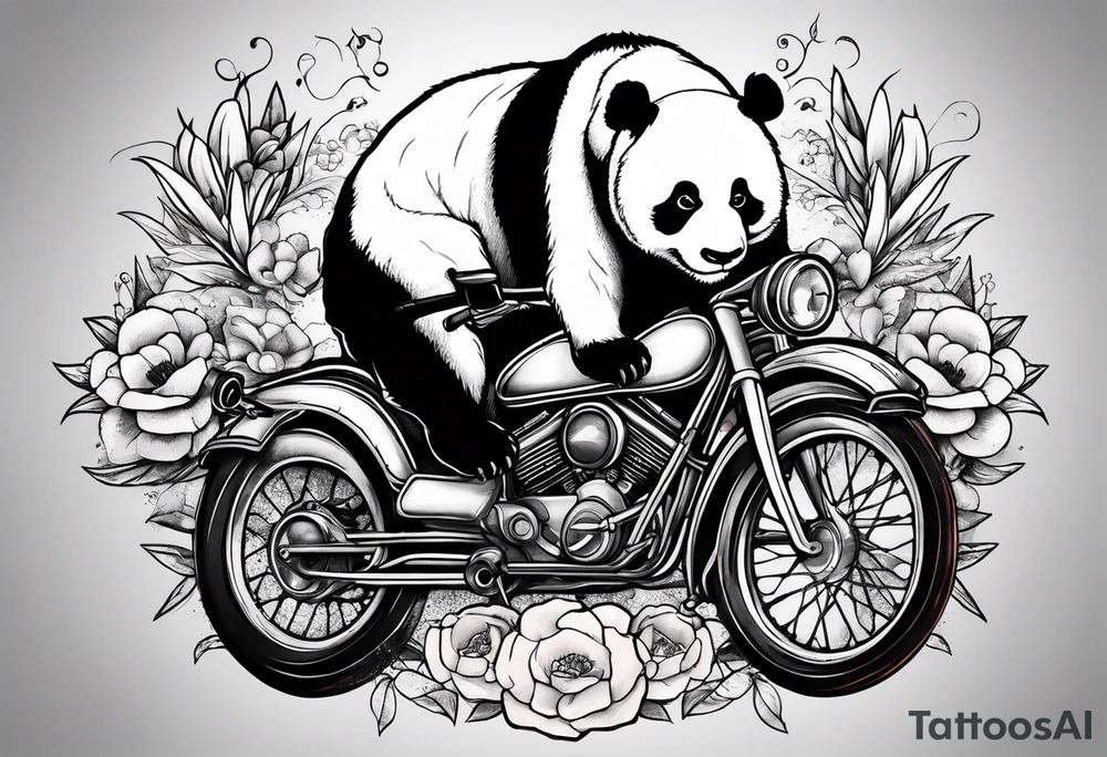 panda riding a bicycle tattoo idea