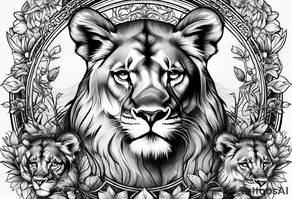 Lioness protecting her two cubs tattoo idea