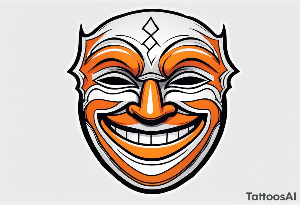 Laughing mask that is orange and black simplistic tattoo idea