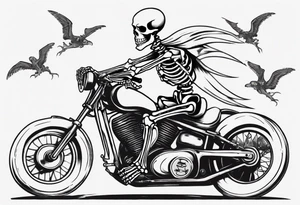 Skeleton riding motorcycle along the beach tattoo idea
