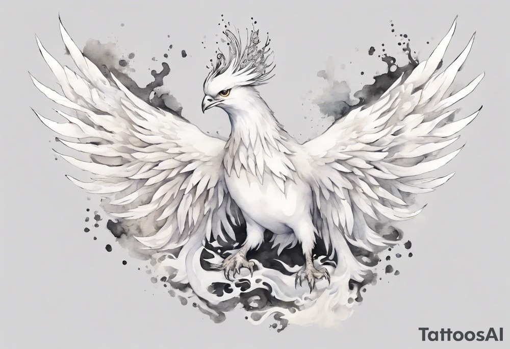 a white phoenix wearing a diadem tattoo idea