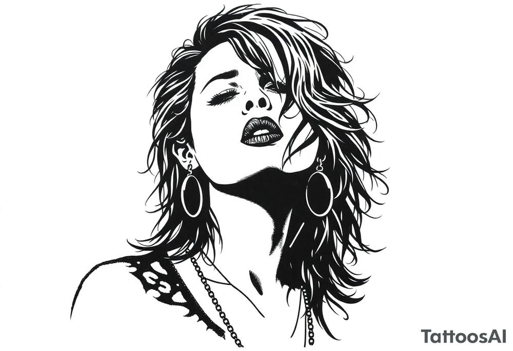 A silhouette stencil style drawing of Stevie nicks tattoo idea