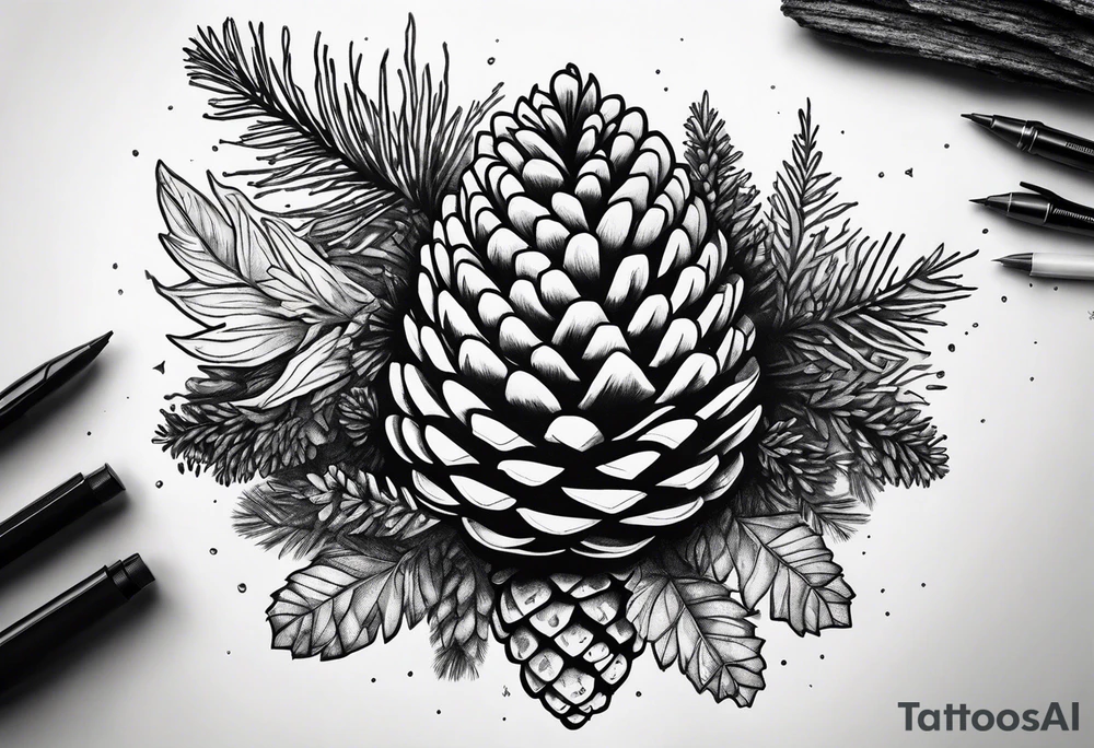 Upside down pine cone with forest on top tattoo idea