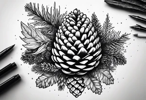 Upside down pine cone with forest on top tattoo idea