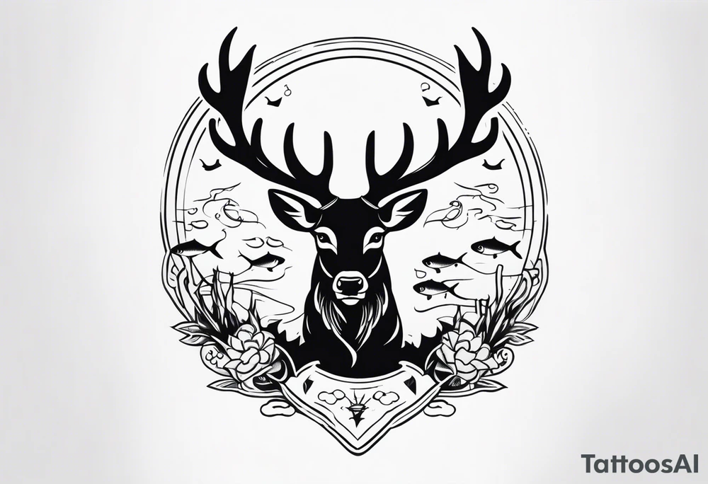 stag and fish tattoo idea