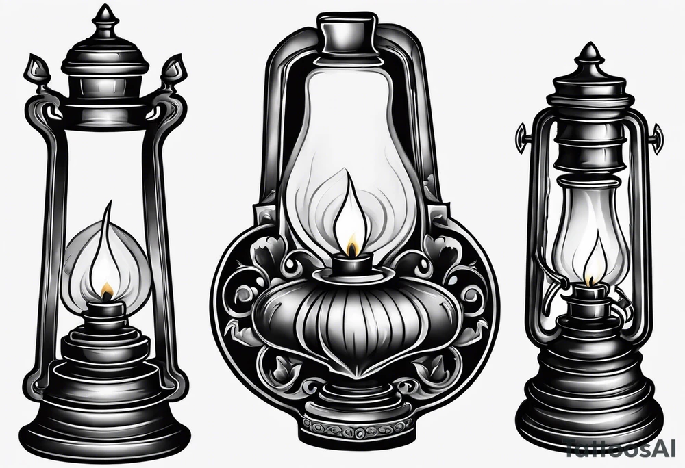 Oil lamp on tombstone tattoo idea