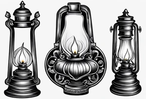 Oil lamp on tombstone tattoo idea