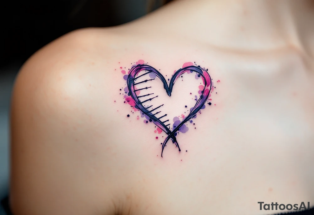A stylized DNA helix in violet and pink forming a heart pays tribute to the biological and emotional bonds of motherhood. tattoo idea