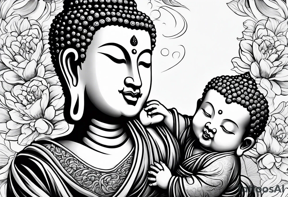 Buddha carrying Buddha baby tattoo idea