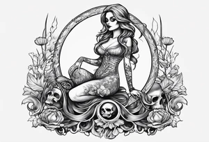 Skeleton mermaid sitting on tock tattoo idea