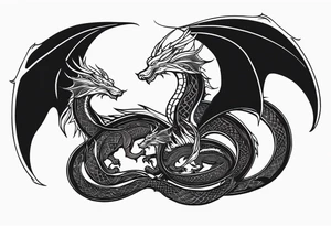 Mother dragon wings spread protecting 3 sleeping young dragons tattoo idea