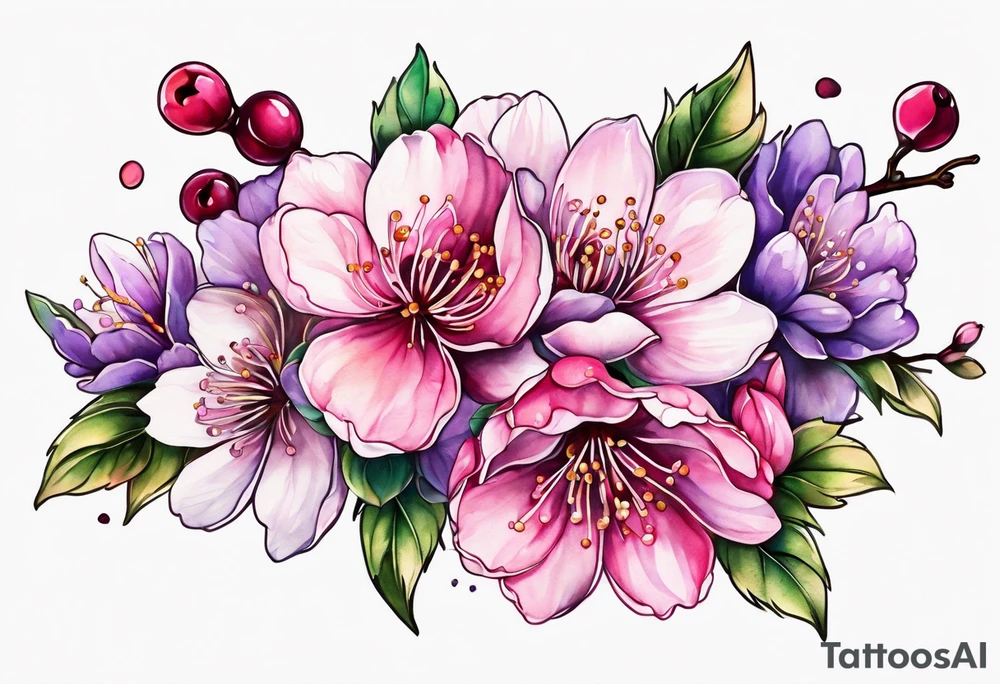 Flower crown pink and purple cherry blossoms tattoo idea