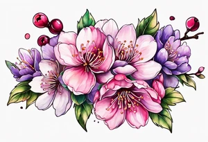 Flower crown pink and purple cherry blossoms tattoo idea