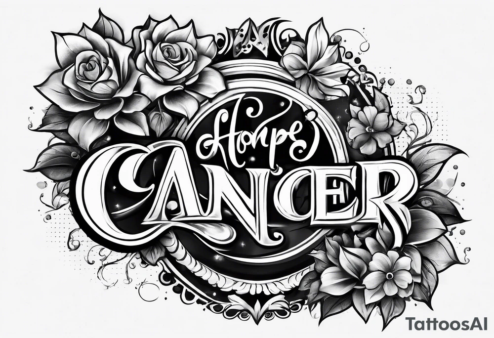 polka trash style tattoo that depicts hope and has lettering that says fuck cancer tattoo idea