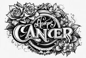 polka trash style tattoo that depicts hope and has lettering that says fuck cancer tattoo idea