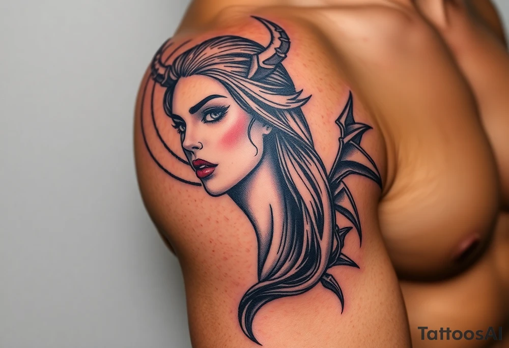 beautiful woman Who is half a angel and half demon tattoo idea