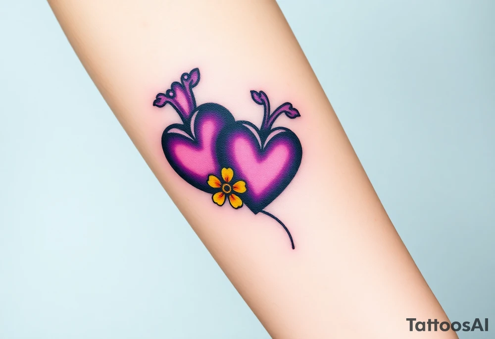 simple with Purple Hearts with yellow daisy. tattoo idea