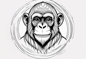 Create an abstract happy monkey outline in a small disconnected circle tattoo idea