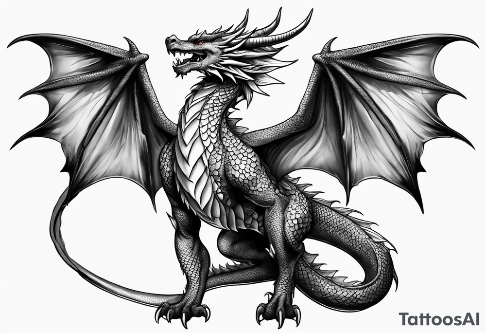 Beautiful female dragon with wings spread tattoo idea