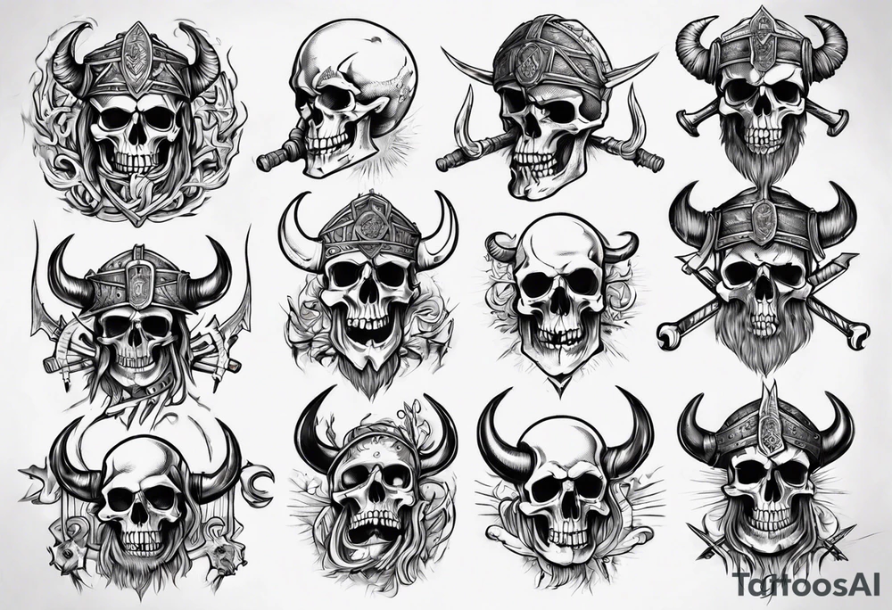 I want a detailed tattoo of a viking head and skeletons with the company name “Viking Customs” incorporated in the design tattoo idea