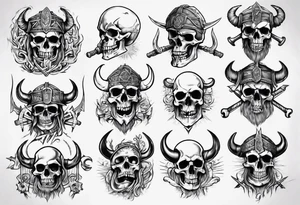 I want a detailed tattoo of a viking head and skeletons with the company name “Viking Customs” incorporated in the design tattoo idea