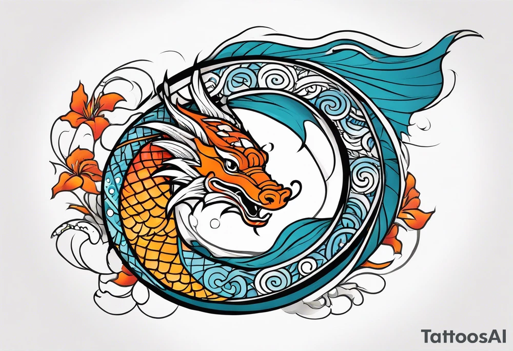 Dragon polynesian, water, koi tattoo idea