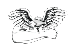 angel wings with fish inside tattoo idea