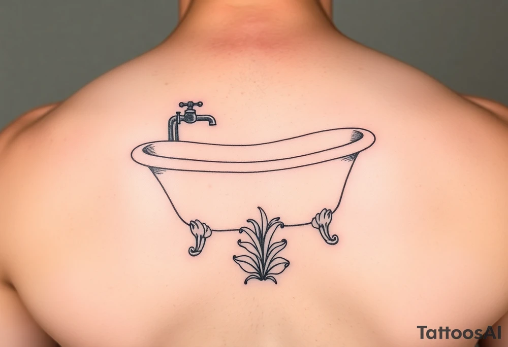 clawfoot bathtub with simple faucet and lily coming up out the floor tattoo idea