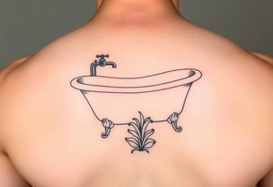 clawfoot bathtub with simple faucet and lily coming up out the floor tattoo idea