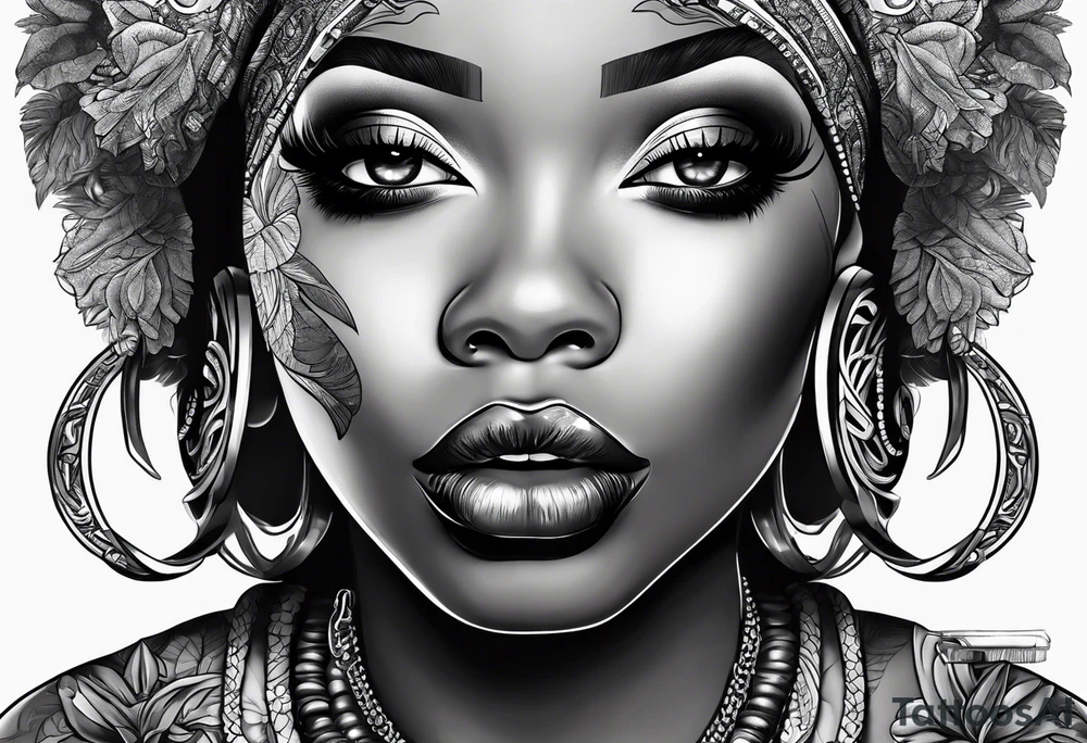black woman with money in her mouth tattoo idea