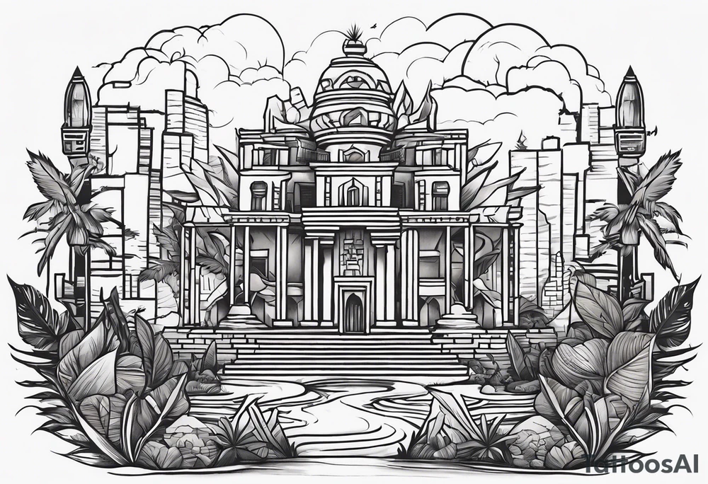 Lost city with new life tattoo idea
