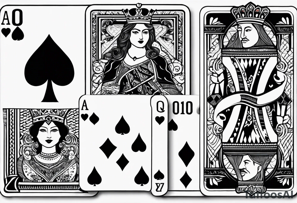 one playing card with both queen of hearts and king of spades in extreme minimalistic style tattoo idea