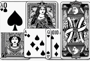 one playing card with both queen of hearts and king of spades in extreme minimalistic  style tattoo idea