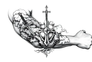 clouds, sword, shield, cross tattoo idea