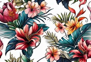 sea, flower, palm tattoo idea