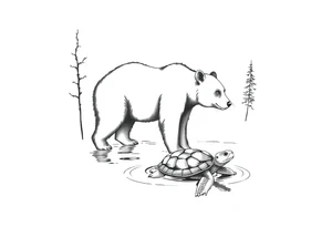 A bear in the Wild with a turtle in a lake tattoo idea