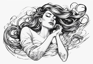 woman laying with her back facing the front and her hair flowing tattoo idea