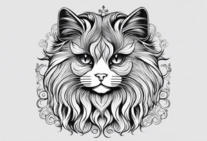 Generate a tattoo design of a long-haired Persian cat with soft, flowing lines, highlighting its luxurious fur in a minimalist style. tattoo idea