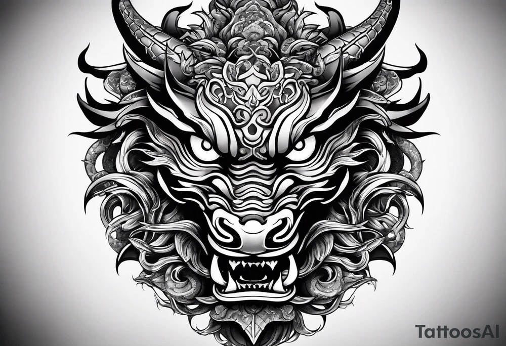 dragon mask fire tattoo idea