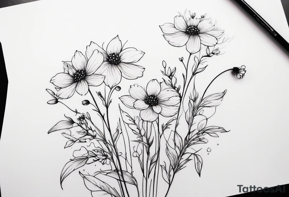 small long stem wildflowers tattoo idea